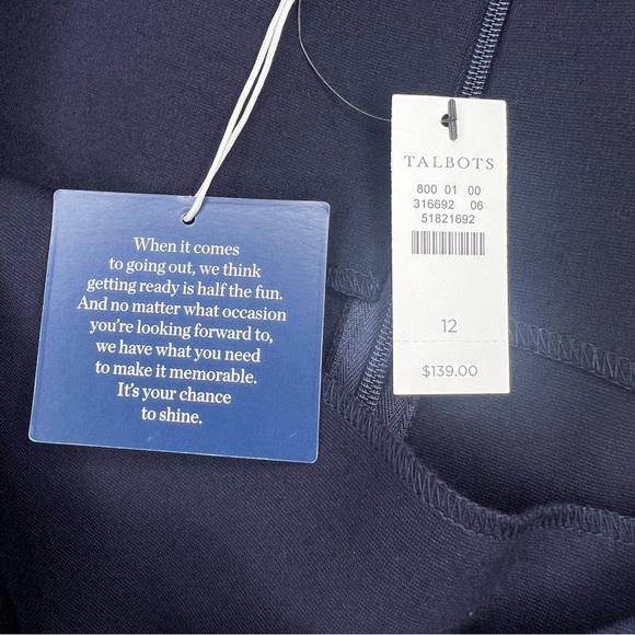 Talbots RSVP Embroidered Flounce Sheath Dress Navy Ponte Sleeveless size 12 NEW - Picture 7 of 10